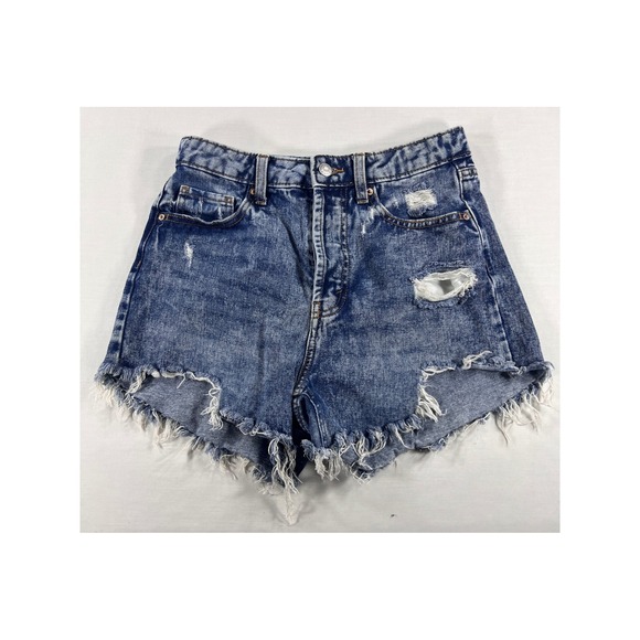wild fable Pants - Wild Fable Blue Acid Wash High Rise Distressed Denim Shorts Button Fly Womens 4